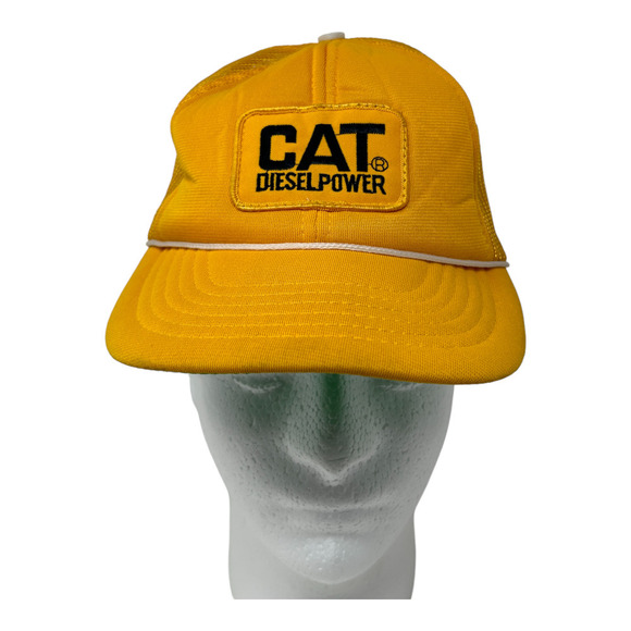 Vintage CAT Diesel Power SnapBack Truckers Style Hat Yellow with White Rope Mesh - Picture 2 of 11